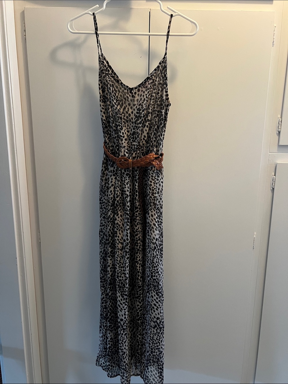 Black & White Leopard-Print Spaghetti Strap Maxi Dress